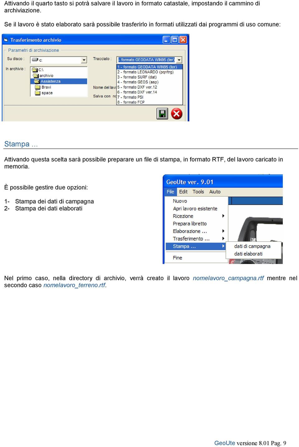 possibile preparare un file di stampa, in formato RTF, del lavoro caricato in memoria.