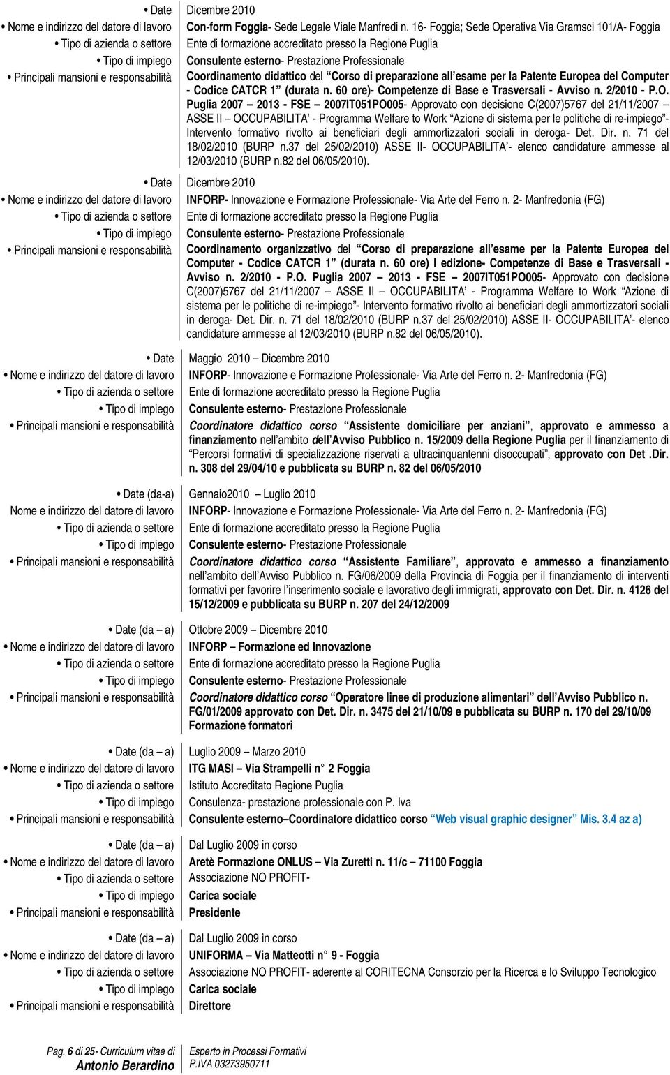 preparazione all esame per la Patente Europea del Computer - Codice CATCR 1 (durata n. 60 ore)- Competenze di Base e Trasversali - Avviso n. 2/2010 - P.O.