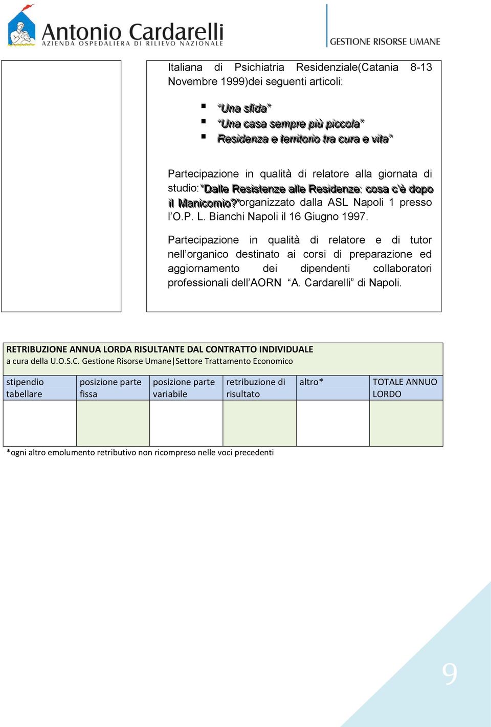 ddooppoo iil ill Maanni iiccoomi iioo?? organizzato dalla ASL Napoli 1 presso l O.P. L. Bianchi Napoli il 16 Giugno 1997.