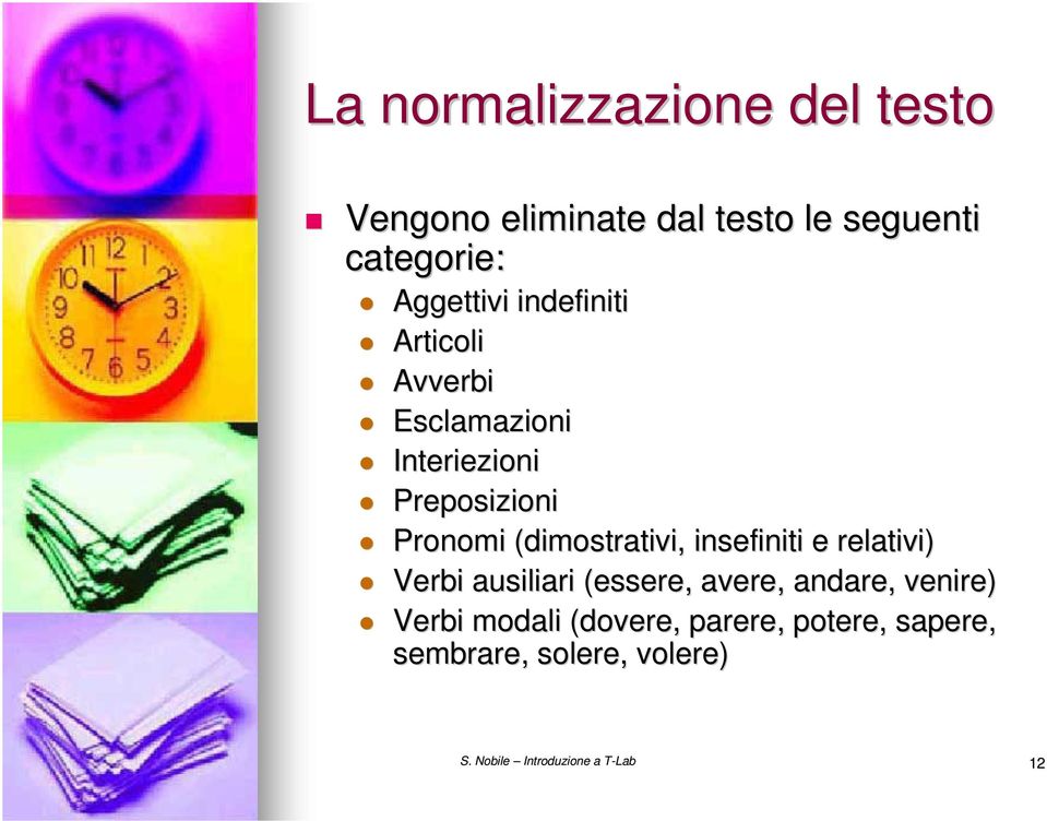 Pronomi (dimostrativi, insefiniti e relativi) Verbi ausiliari (essere, avere,