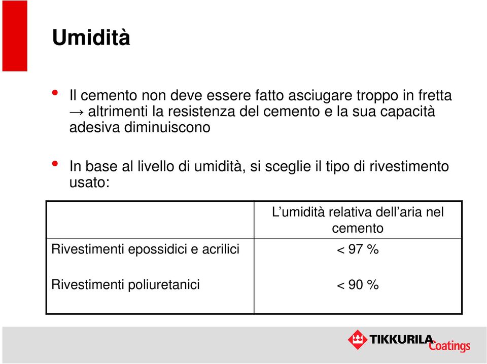 umidità, si sceglie il tipo di rivestimento usato: Rivestimenti epossidici e