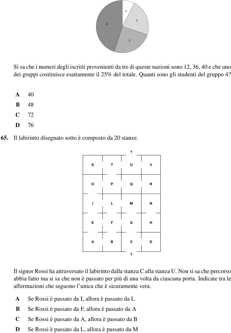 S T U V O P Q R I L M N E F G H Il signor Rossi ha attraversato il labirinto dalla stanza alla stanza U.