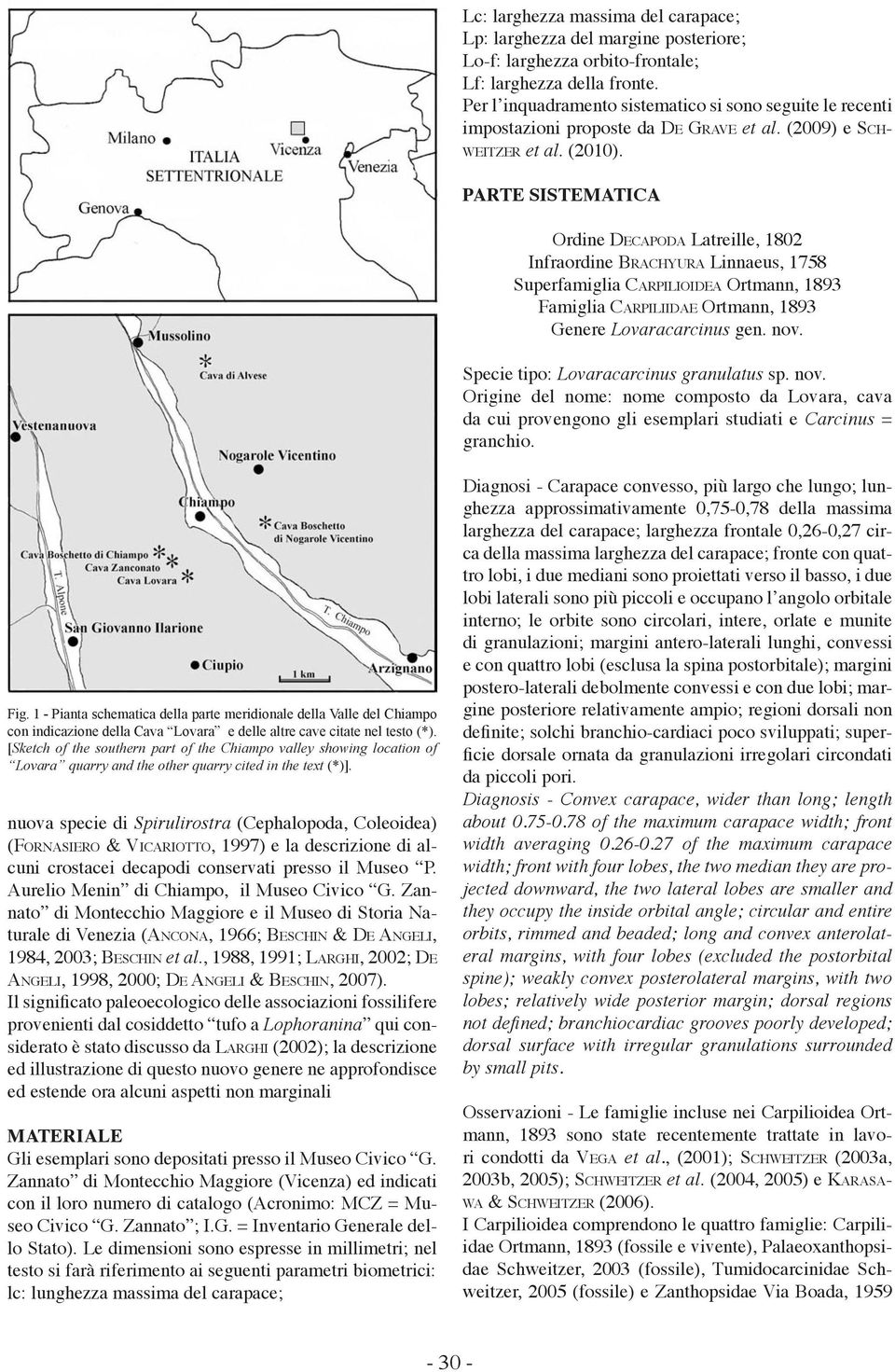 PARTE SISTEMATICA Ordine DECAPODA Latreille, 1802 Infraordine BRACHYURA Linnaeus, 1758 Superfamiglia CARPILIOIDEA Ortmann, 1893 Famiglia CARPILIIDAE Ortmann, 1893 Genere Lovaracarcinus gen. nov.