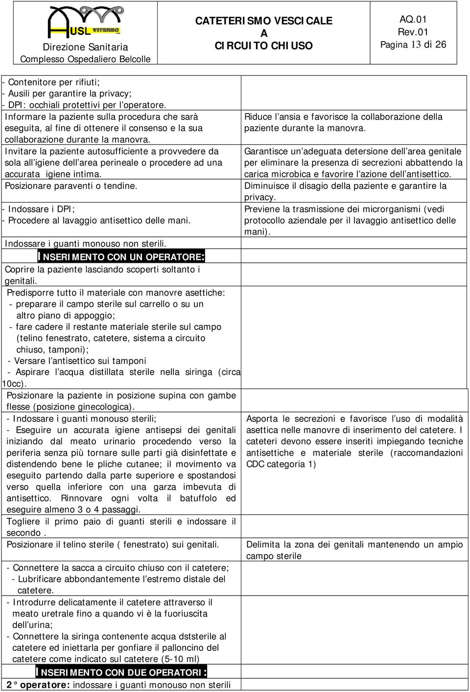 Invitare la paziente autosufficiente a provvedere da sola all igiene dell area perineale o procedere ad una accurata igiene intima. Posizionare paraventi o tendine.