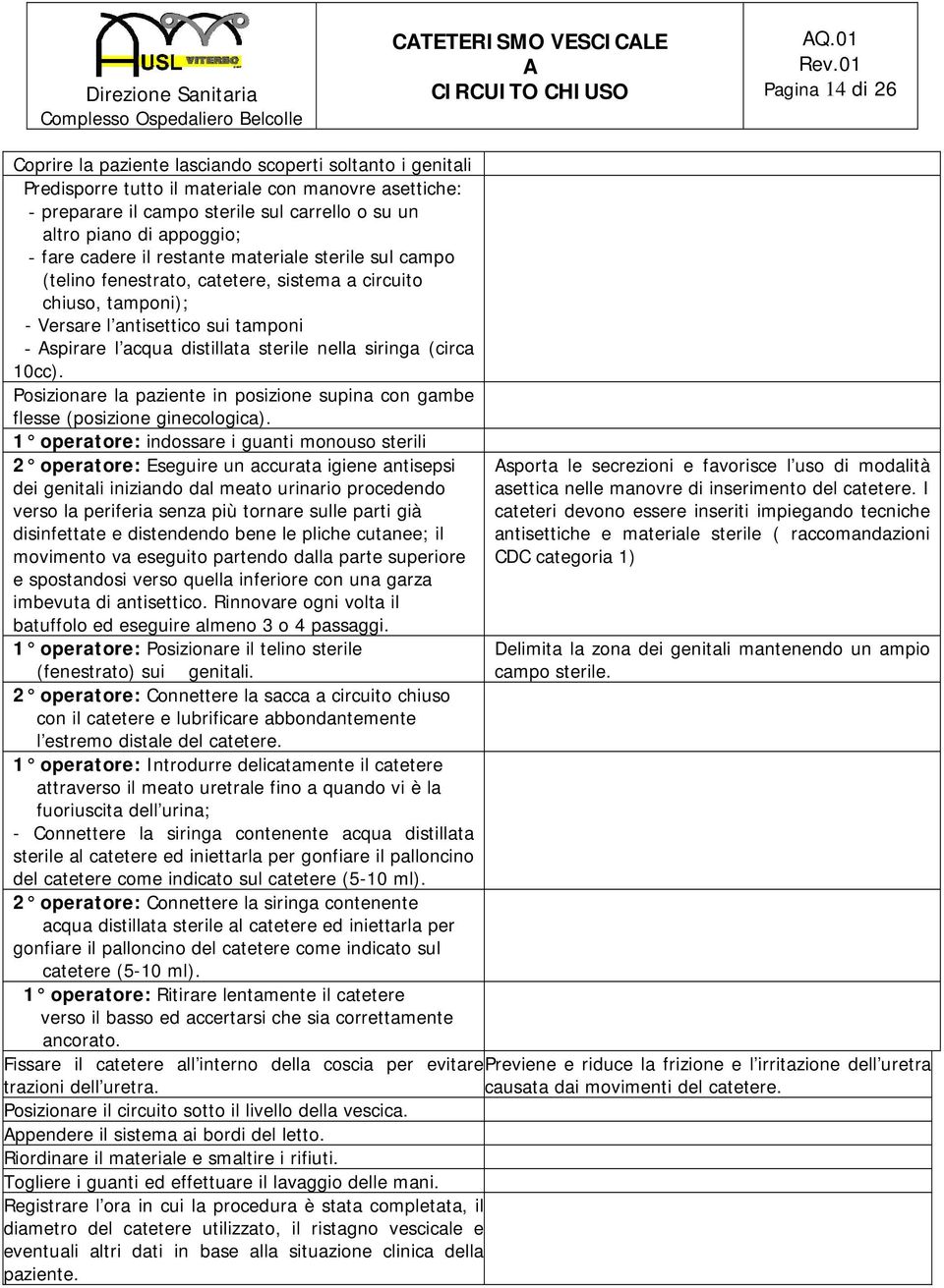 sterile nella siringa (circa 10cc). Posizionare la paziente in posizione supina con gambe flesse (posizione ginecologica).