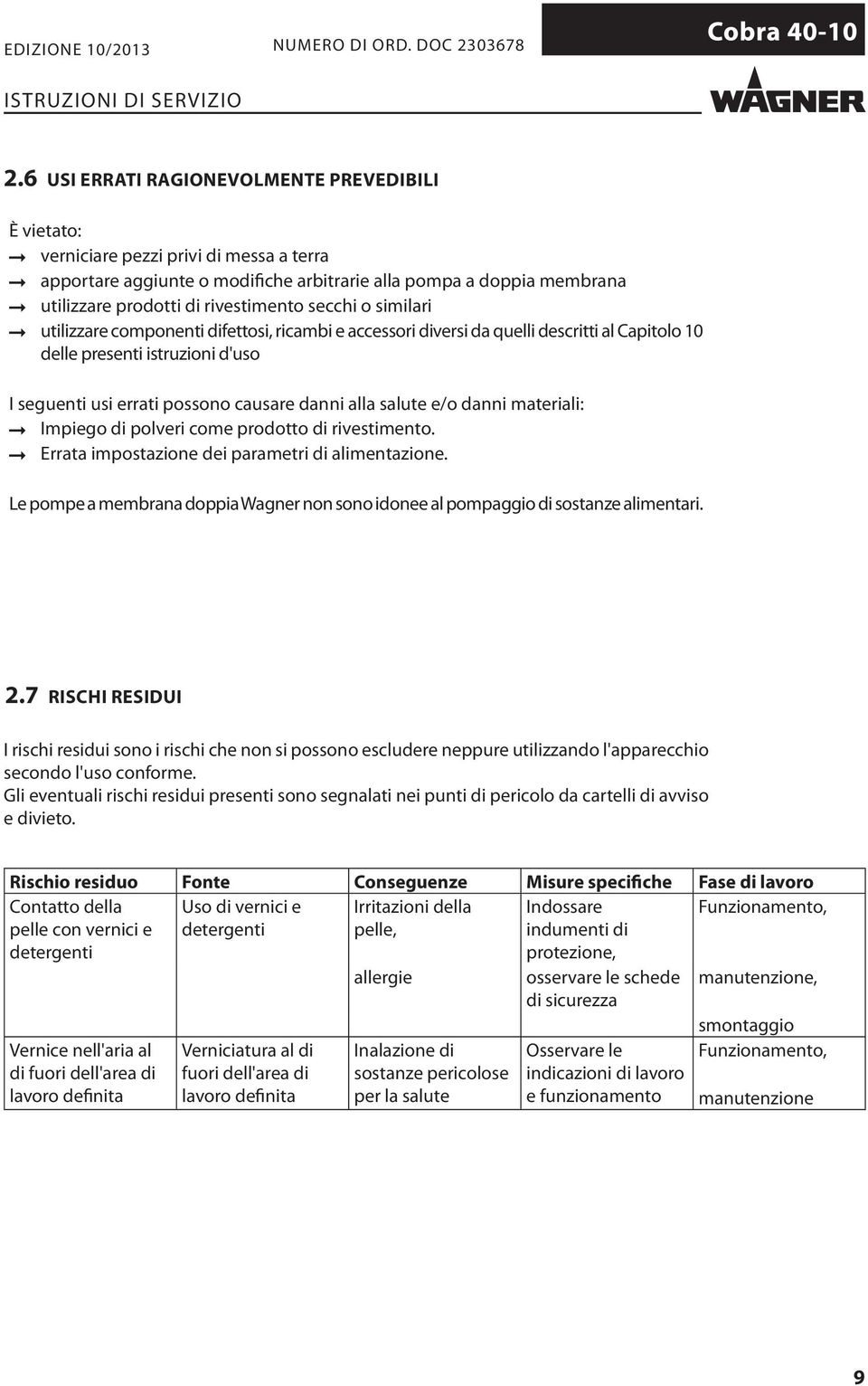 danni alla salute e/o danni materiali: Impiego di polveri come prodotto di rivestimento. Errata impostazione dei parametri di alimentazione.