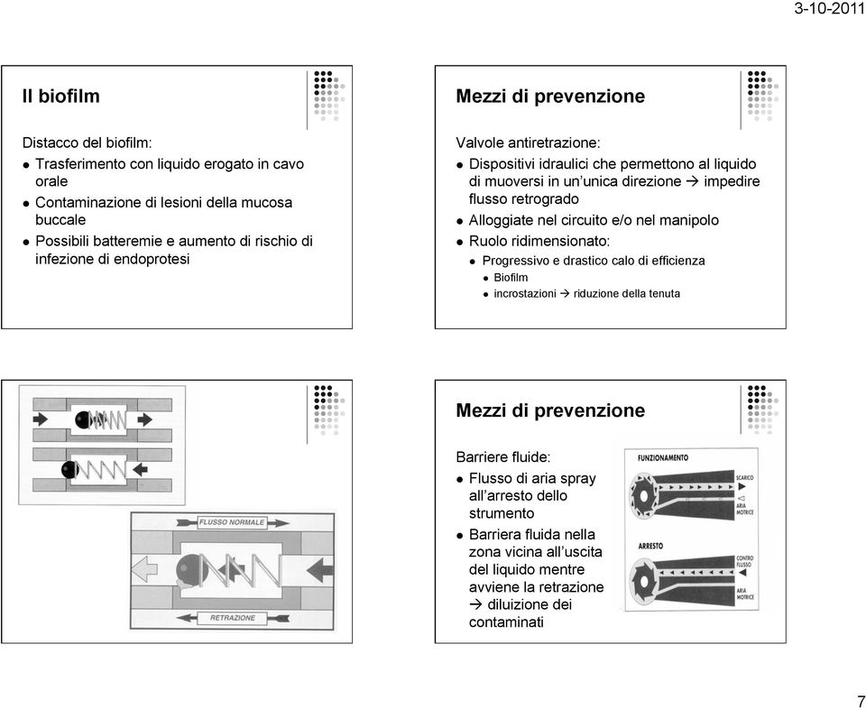 Alloggiate nel circuito e/o nel manipolo Ruolo ridimensionato: Progressivo e drastico calo di efficienza Biofilm incrostazioni riduzione della tenuta Barriere