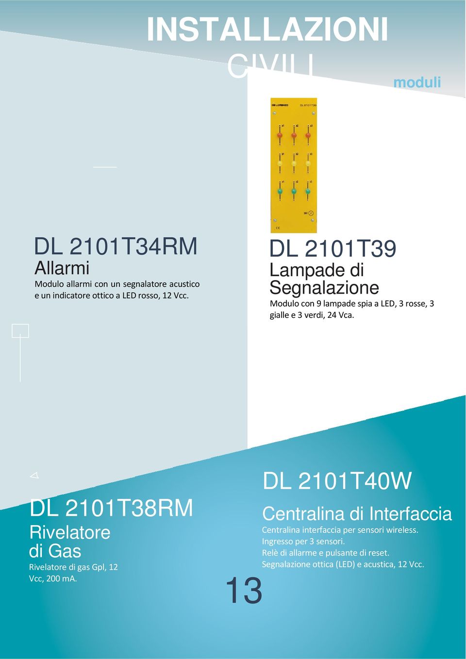 DL 2101T38RM Rivelatore di Gas Rivelatore di gas Gpl, 12 Vcc, 200 ma.