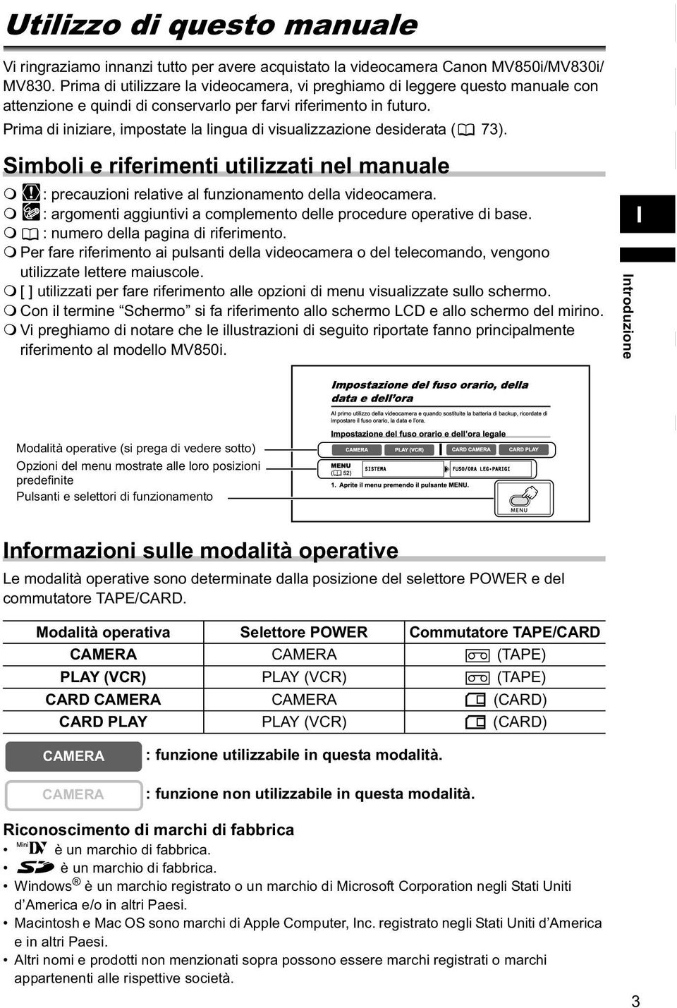 Prima di iniziare, impostate la lingua di visualizzazione desiderata ( 73). Simboli e riferimenti utilizzati nel manuale : precauzioni relative al funzionamento della videocamera.