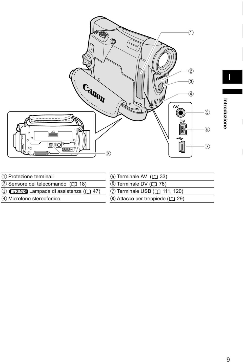 Microfono stereofonico Terminale AV ( 33) Terminale