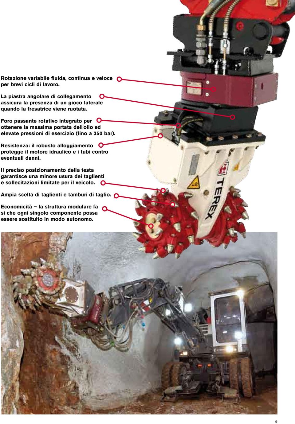 Foro passante rotativo integrato per ottenere la massima portata dell'olio ed elevate pressioni di esercizio (fino a 350 bar).