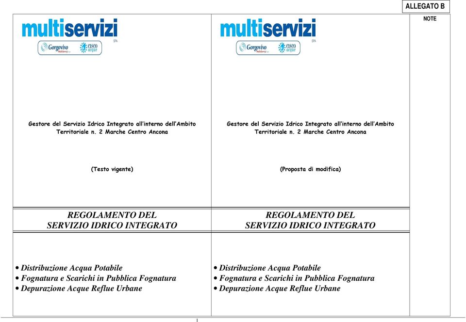 2 Marche Centro Ancona (Testo vigente) (Proposta di modifica) REGOLAMENTO DEL SERVIZIO IDRICO INTEGRATO REGOLAMENTO DEL SERVIZIO IDRICO