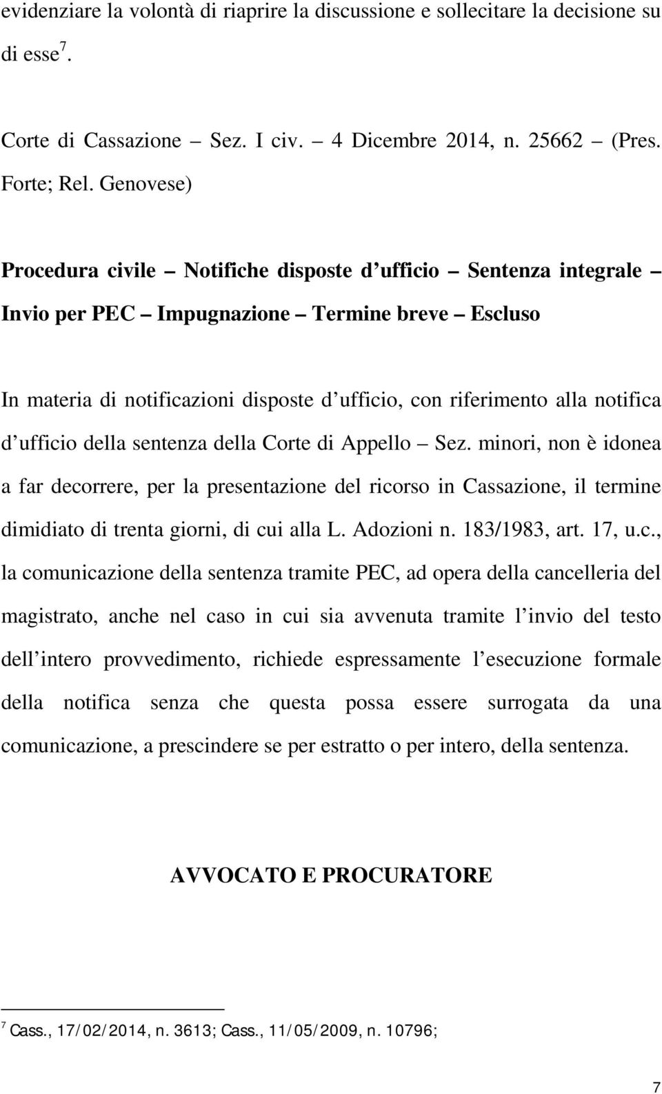 notifica d ufficio della sentenza della Corte di Appello Sez.