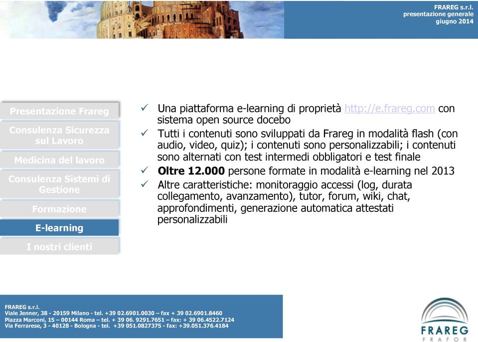 contenuti sono personalizzabili; i contenuti sono alternati con test intermedi obbligatori e test finale ü Oltre 12.