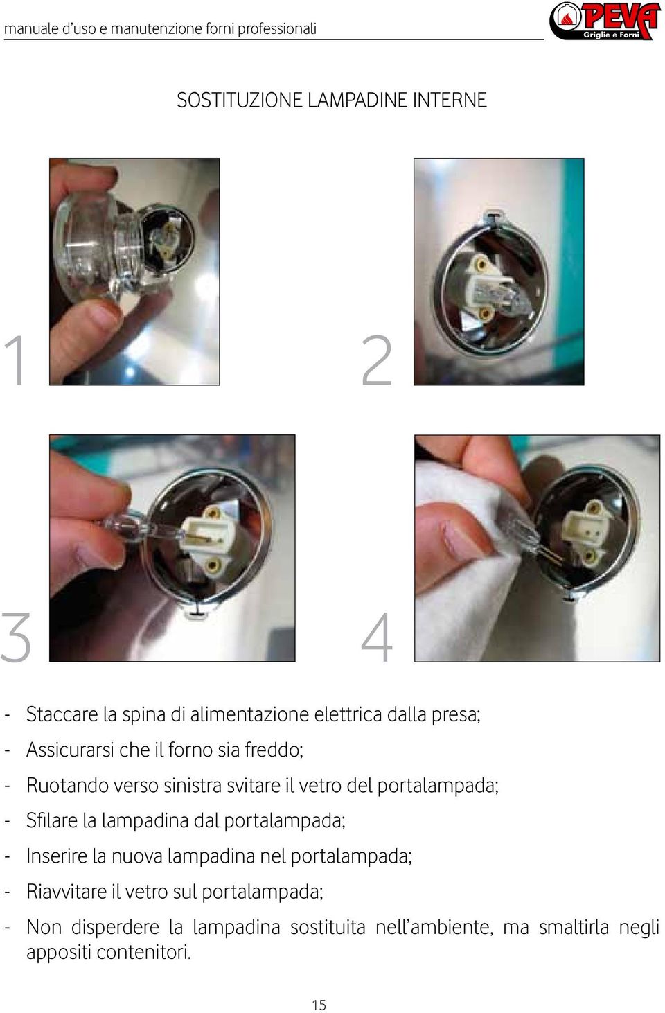 vetro del portalampada; - Sfilare la lampadina dal portalampada; - Inserire la nuova lampadina nel portalampada; -