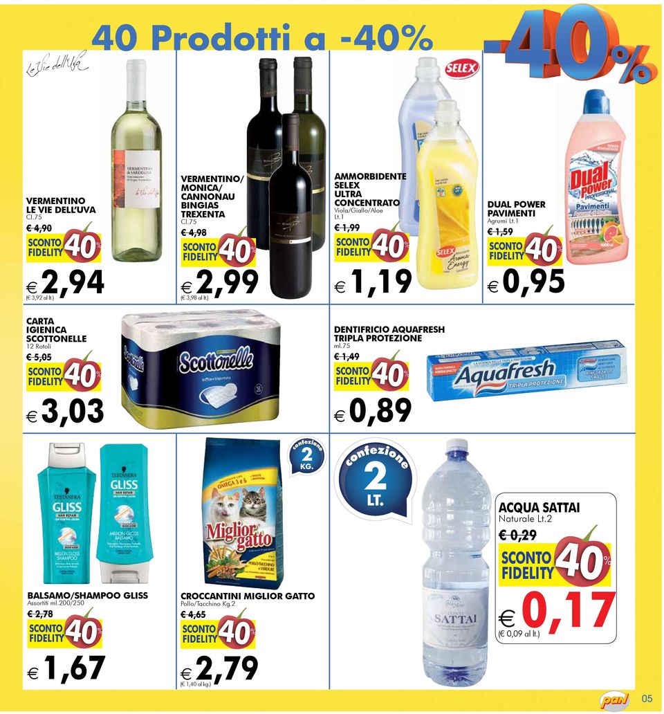 ) 1,19 0,95 Carta IGIENICA SCOTTONELLE 12 Rotoli 5,05 DENTifricio AQUAFRESH tripla PROTEZIONE ml.75 1,49 3,03 0,89 2 kg. confezione 2 lt.