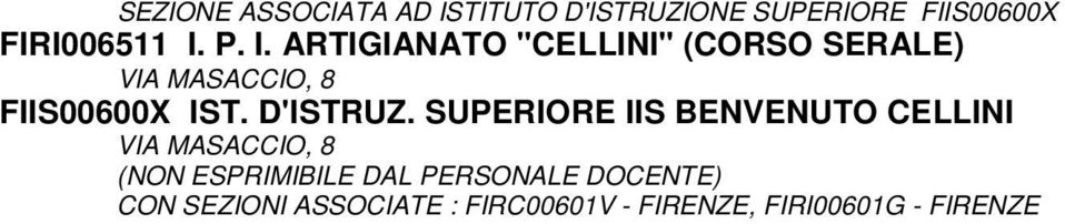 P. I. ARTIGIANATO "CELLINI" (CORSO VIA MASACCIO, 8 FIIS00600X IST.