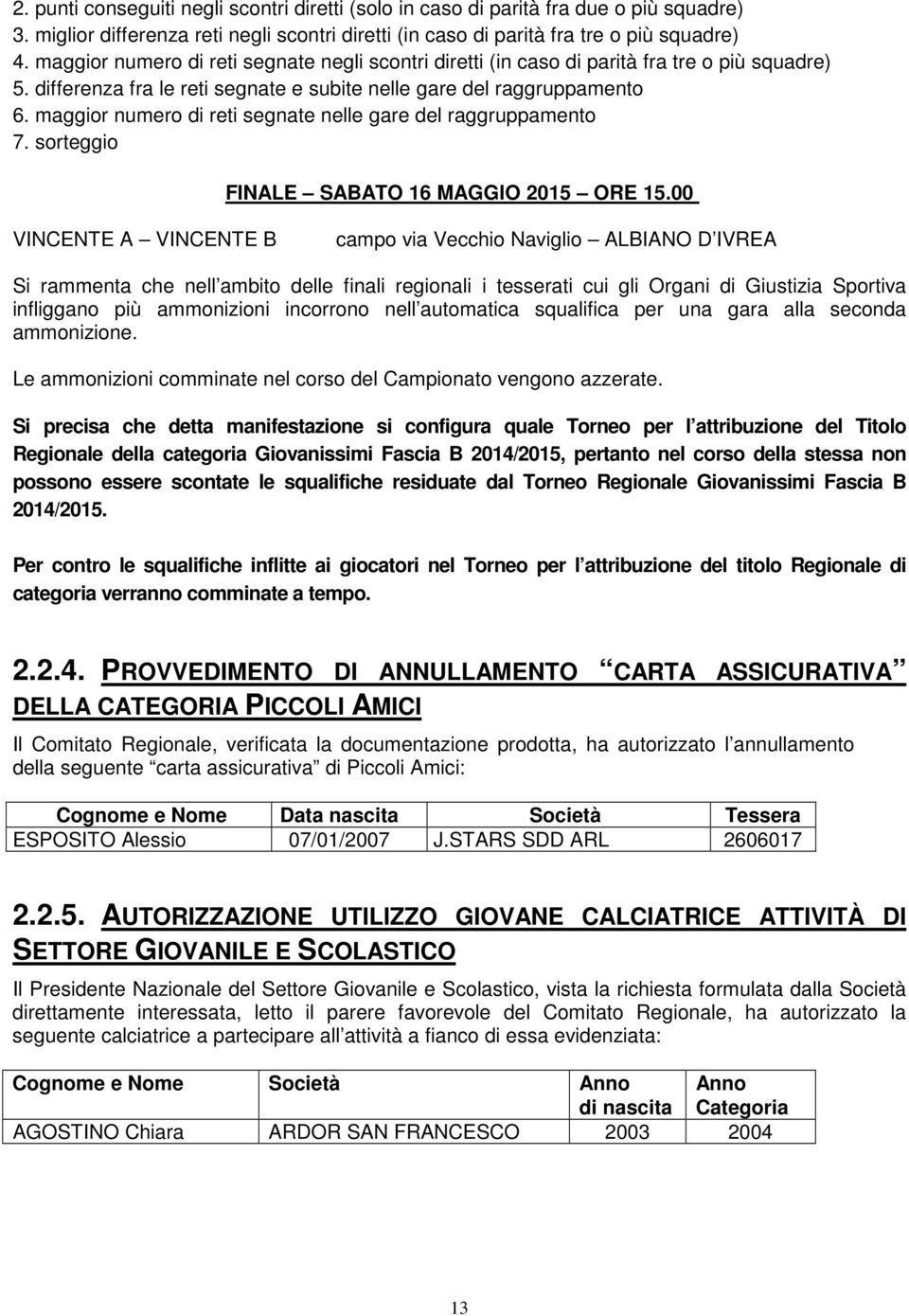 maggior numero di reti segnate nelle gare del raggruppamento 7. sorteggio FINALE SABATO 16 MAGGIO 2015 ORE 15.