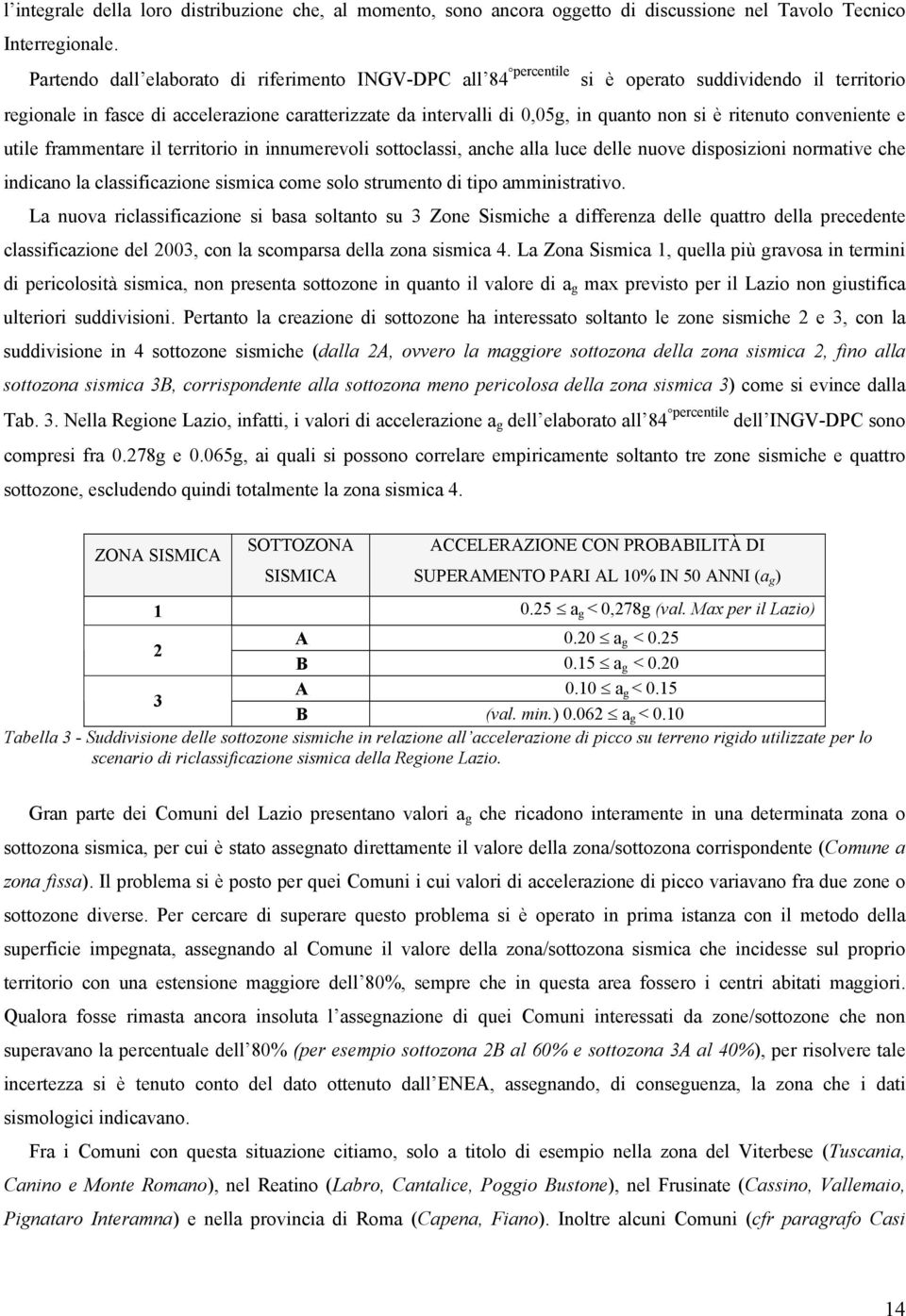 ritenuto conveniente e utile frammentare il territorio in innumerevoli sottoclassi, anche alla luce delle nuove disposizioni normative che indicano la classificazione sismica come solo strumento di