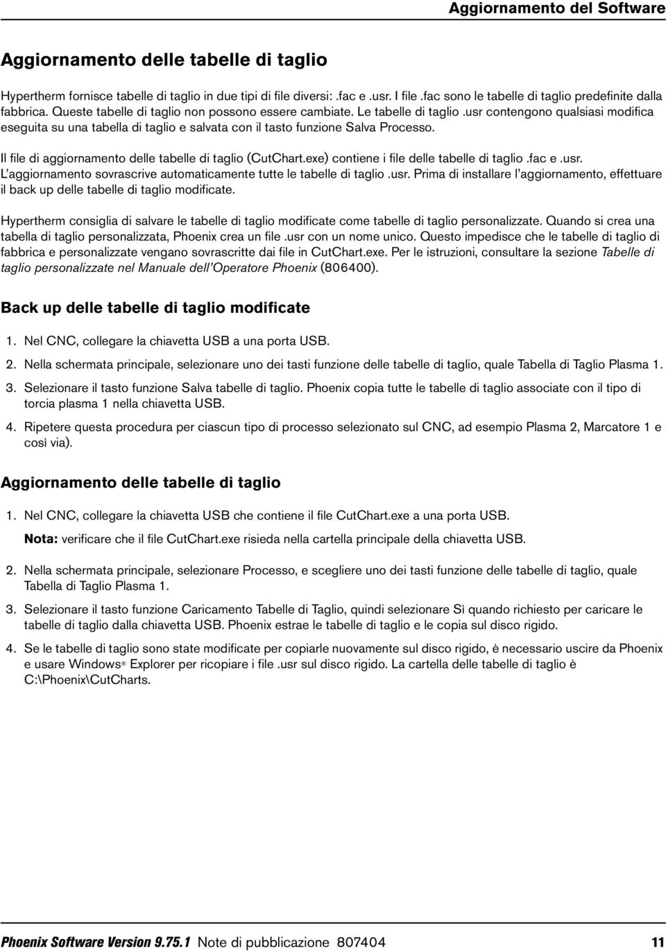 usr contengono qualsiasi modifica eseguita su una tabella di taglio e salvata con il tasto funzione Salva Processo. Il file di aggiornamento delle tabelle di taglio (CutChart.