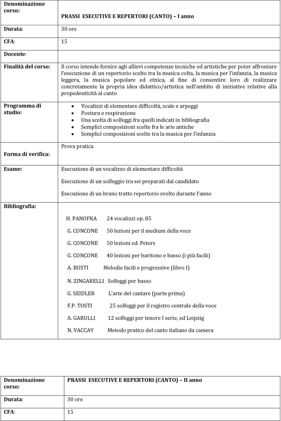 ambito di iniziative relative alla propedeuticità al canto Vocalizzi di elementare difficoltà, scale e arpeggi Postura e respirazione Una scelta di solfeggi fra quelli indicati in bibliografia