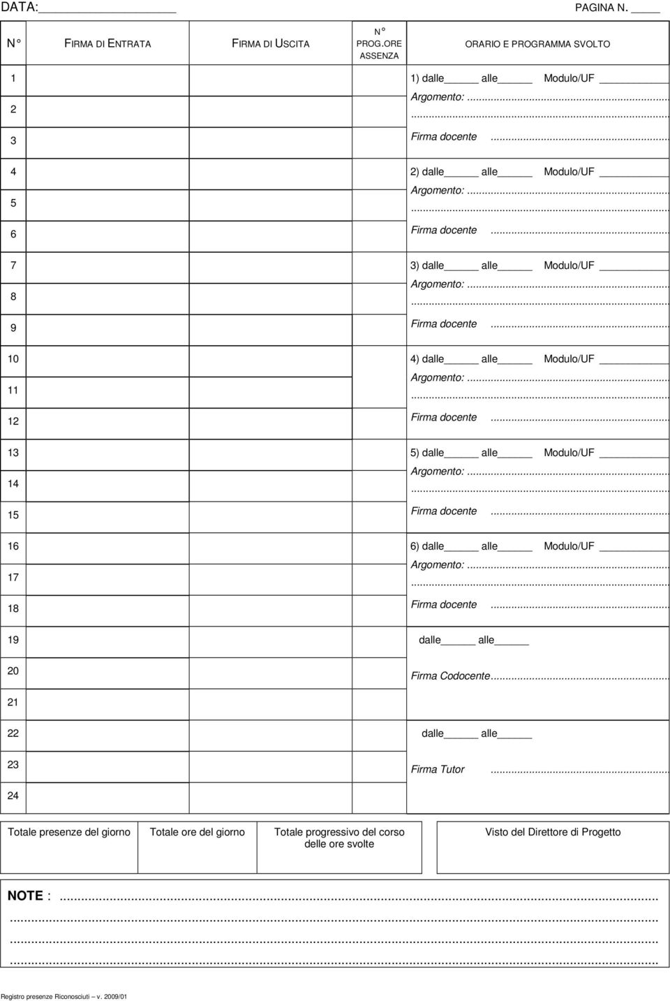 dalle alle Modulo/UF 13 14 15 5) dalle alle Modulo/UF 16 17 18 6) dalle alle Modulo/UF 19 dalle alle 20 21 Firma Codocente.