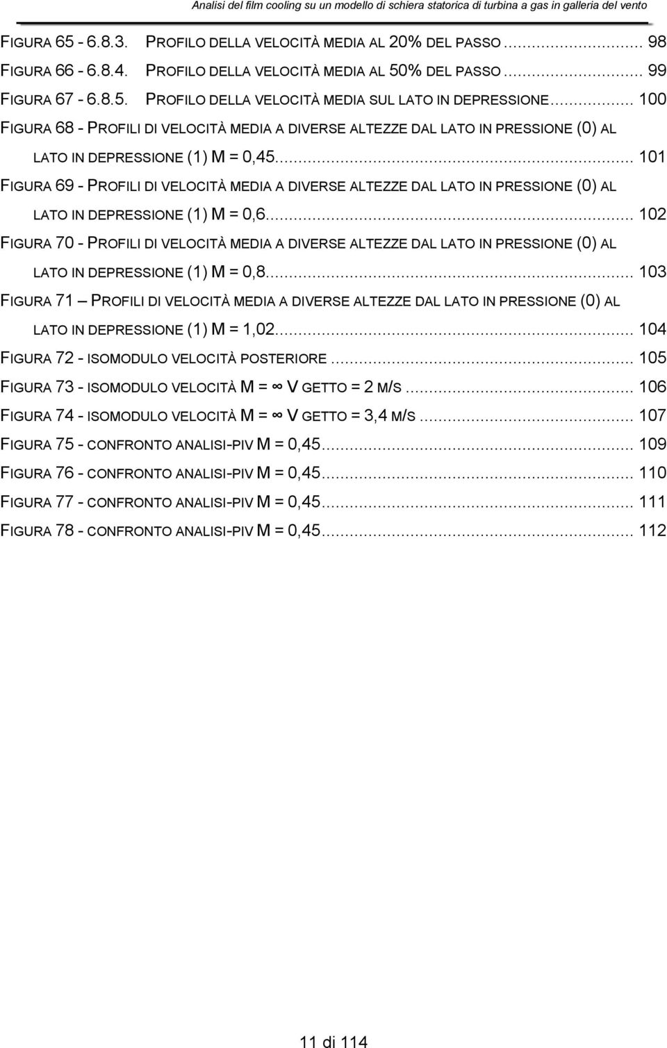 .. 101 FIGURA 69 - PROFILI DI VELOCITÀ MEDIA A DIVERSE ALTEZZE DAL LATO IN PRESSIONE (0) AL LATO IN DEPRESSIONE (1) M = 0,6.