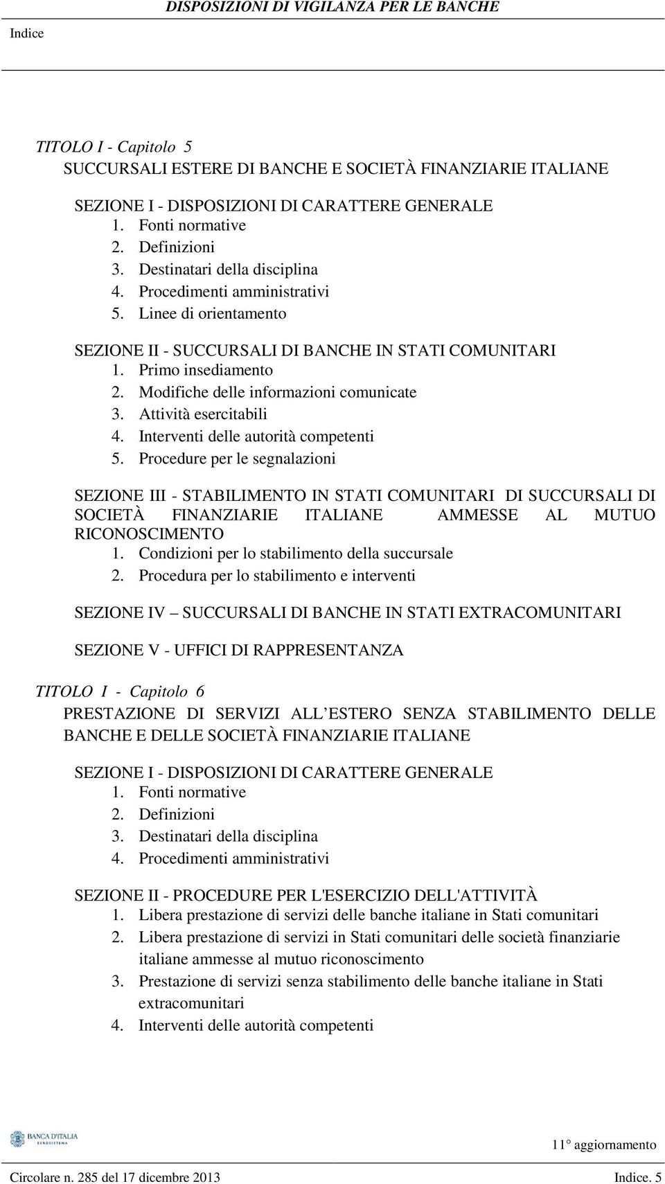 Modifiche delle informazioni comunicate 3. Attività esercitabili 4. Interventi delle autorità competenti 5.