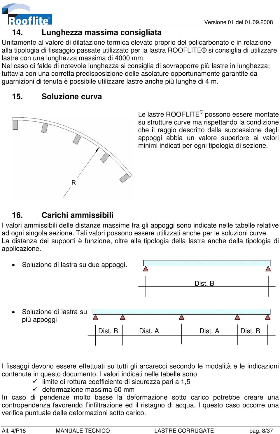 Nel caso di falde di notevole lunghezza si consiglia di sovrapporre più lastre in lunghezza; tuttavia con una corretta predisposizione delle asolature opportunamente garantite da guarnizioni di