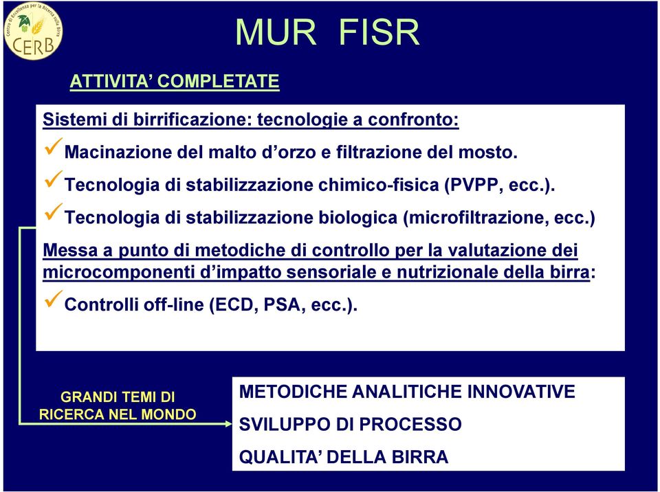 ) Messa a punto di metodiche di controllo per la valutazione dei microcomponenti d impatto sensoriale e nutrizionale della birra: