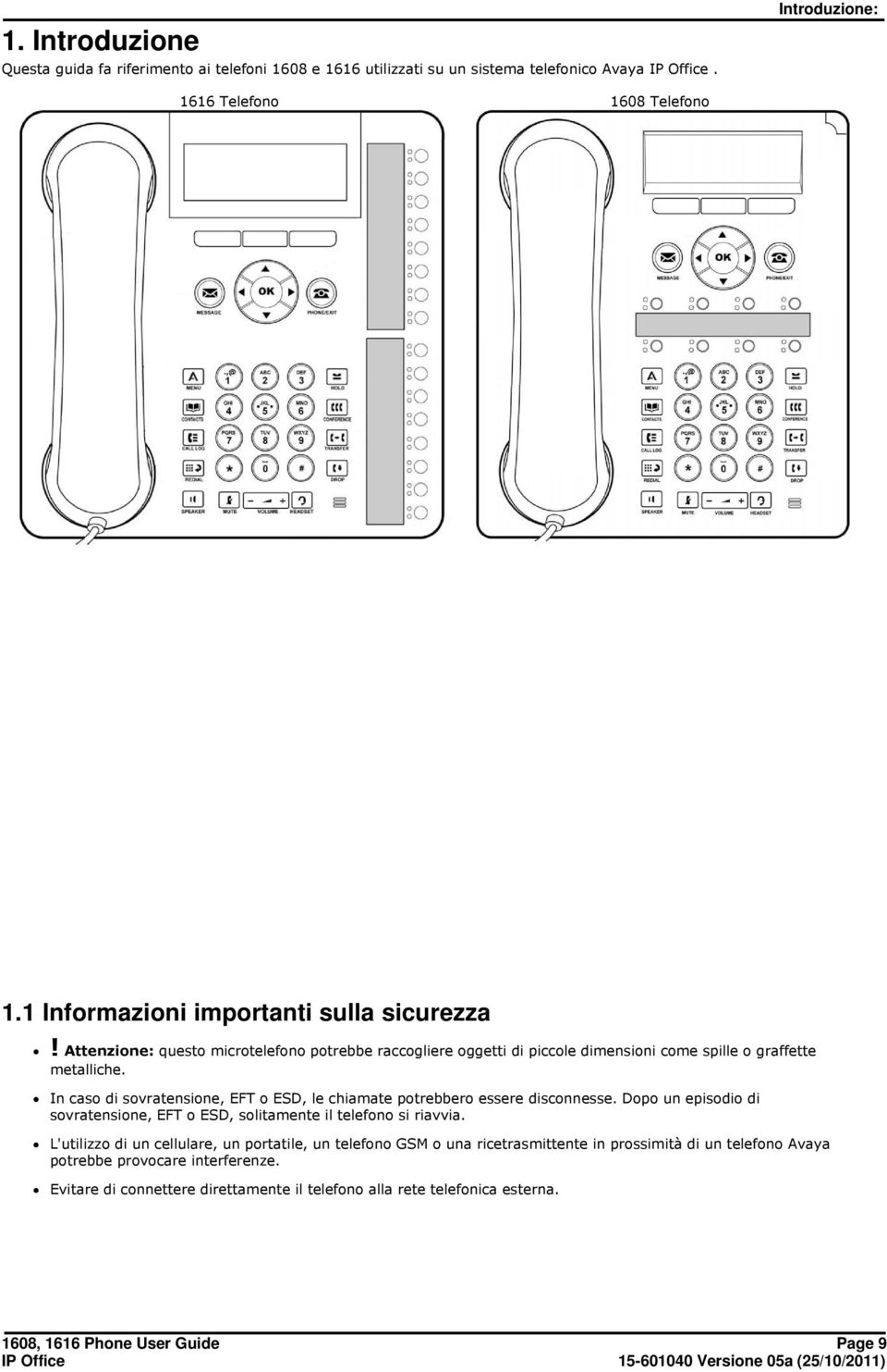 In caso di sovratensione, EFT o ESD, le chiamate potrebbero essere disconnesse. Dopo un episodio di sovratensione, EFT o ESD, solitamente il telefono si riavvia.