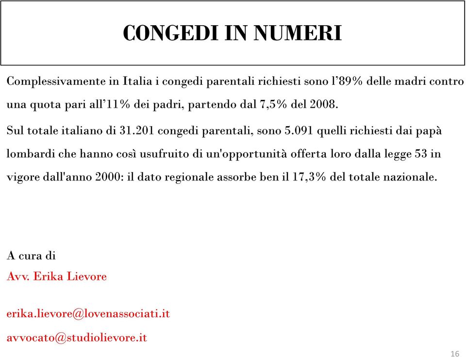 091 quelli richiesti dai papà lombardi che hanno così usufruito di un'opportunità offerta loro dalla legge 53 in vigore