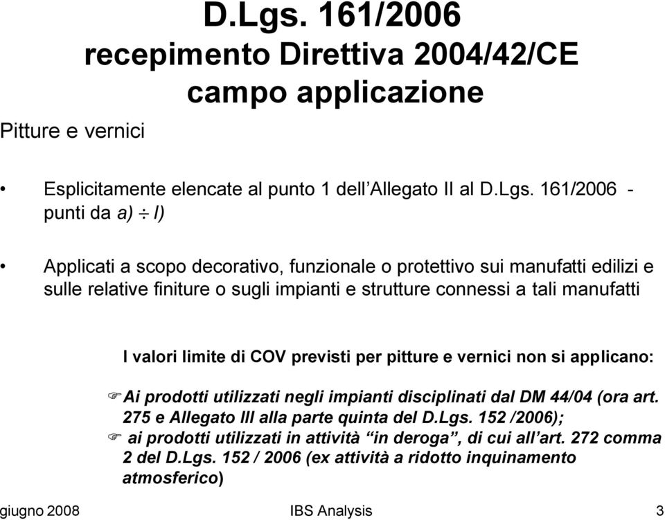 161/2006 - punti da a) l) Applicati a scopo decorativo, funzionale o protettivo sui manufatti edilizi e sulle relative finiture o sugli impianti e strutture connessi a