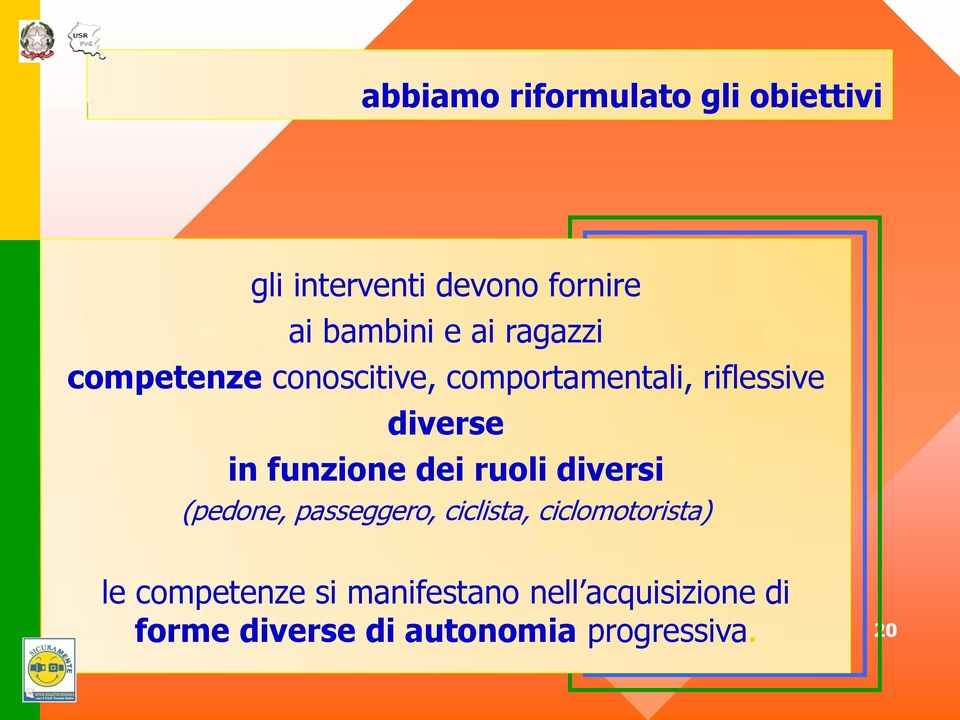 dei ruoli diversi (pedone, passeggero, ciclista, ciclomotorista) le competenze