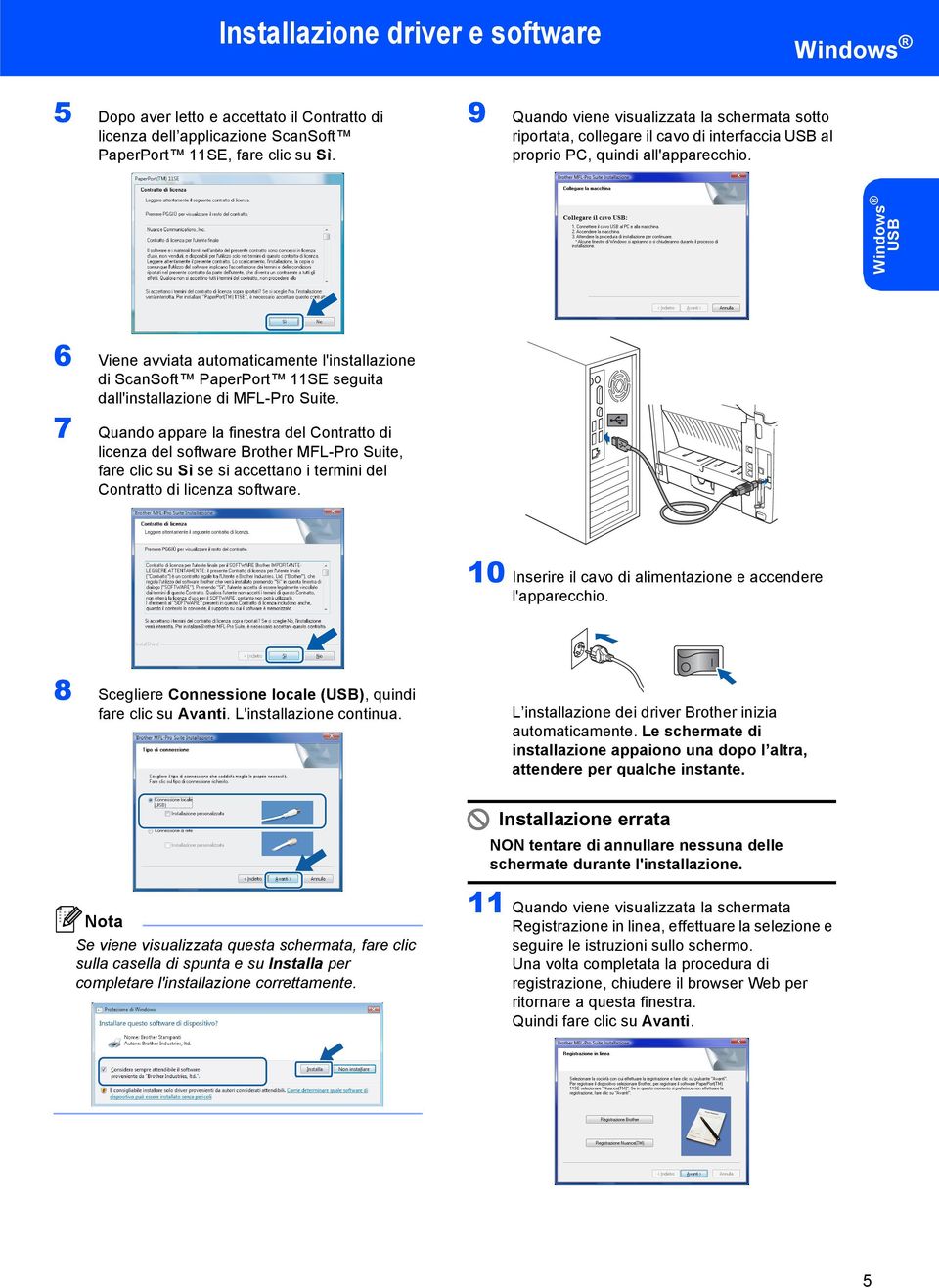 USB 6 Viene avviata automaticamente l'installazione di ScanSoft PaperPort 11SE seguita dall'installazione di MFL-Pro Suite.