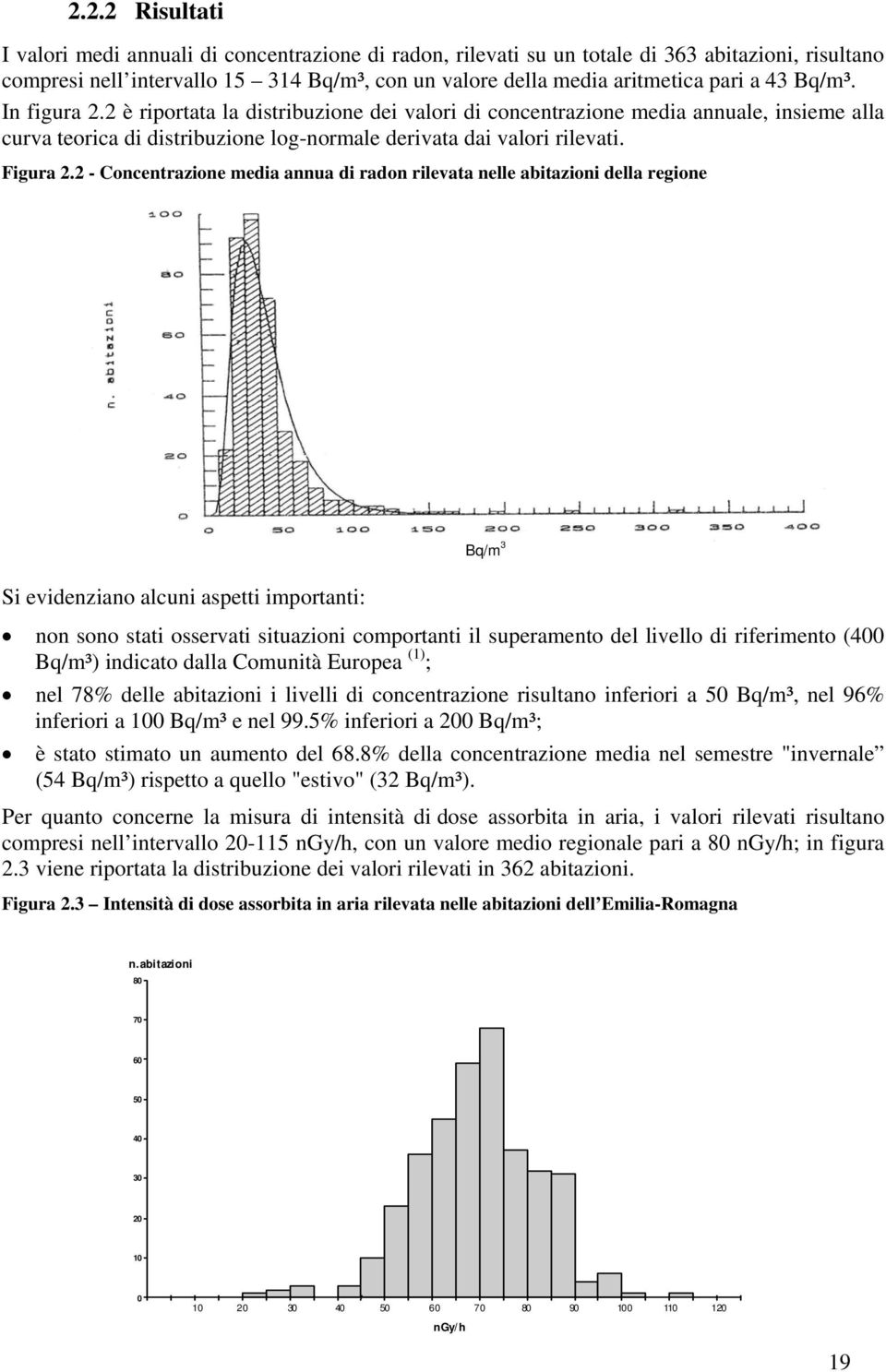 2 - Concentrazione media annua di radon rilevata nelle abitazioni della regione Bq/m 3 Si evidenziano alcuni aspetti importanti: non sono stati osservati situazioni comportanti il superamento del