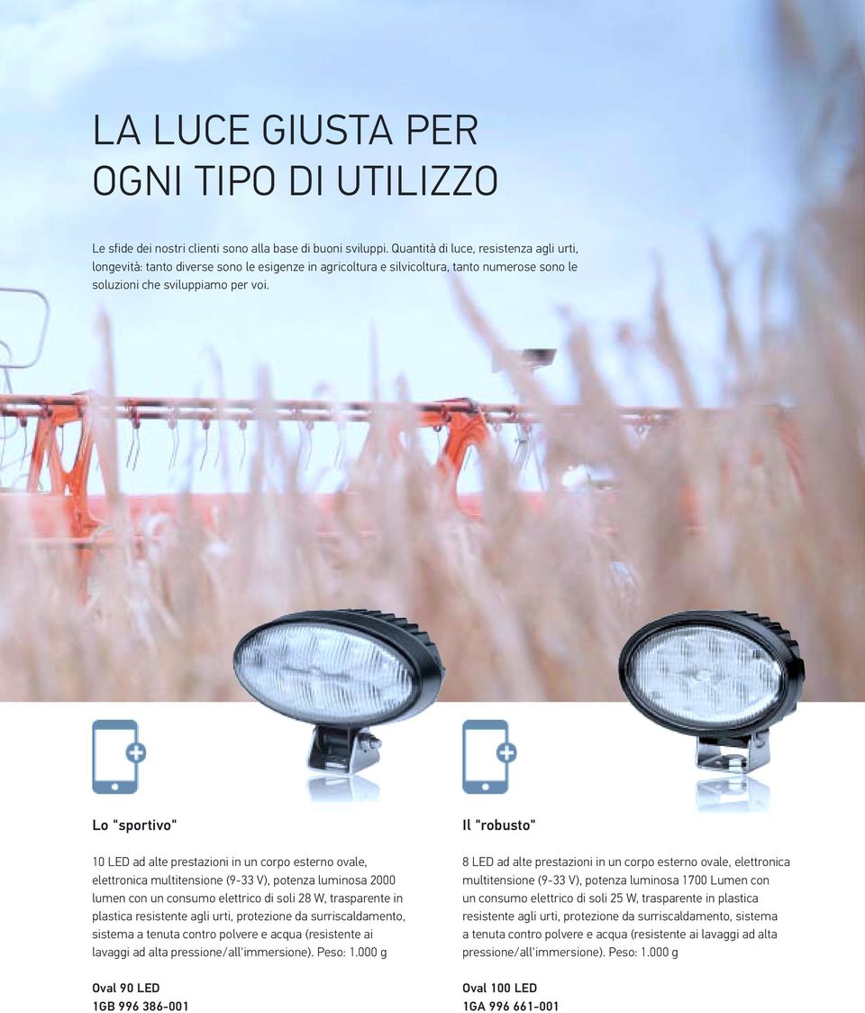 Lo "sportivo" 10 LED ad alte prestazioni in un corpo esterno ovale, elettronica multitensione (9-33 V), potenza luminosa 2000 lumen con un consumo elettrico di soli 28 W, trasparente in plastica