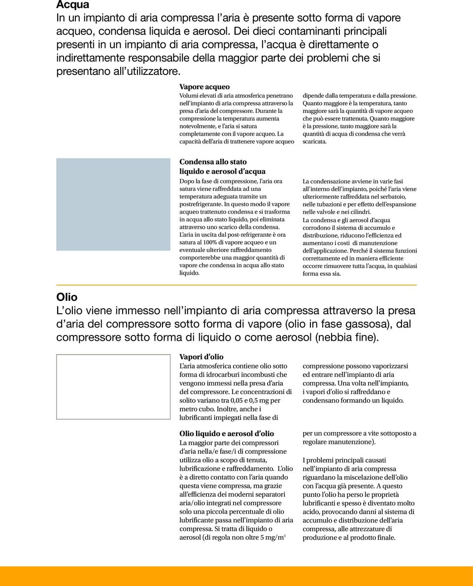 Vapore acqueo Volumi elevati di aria atmosferica penetrano nell impianto di aria compressa attraverso la presa d aria del compressore.