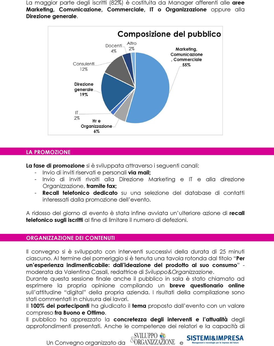 direzione Organizzazione, tramite fax; - Recall telefonico dedicato su una selezione del database di contatti interessati dalla promozione dell evento.