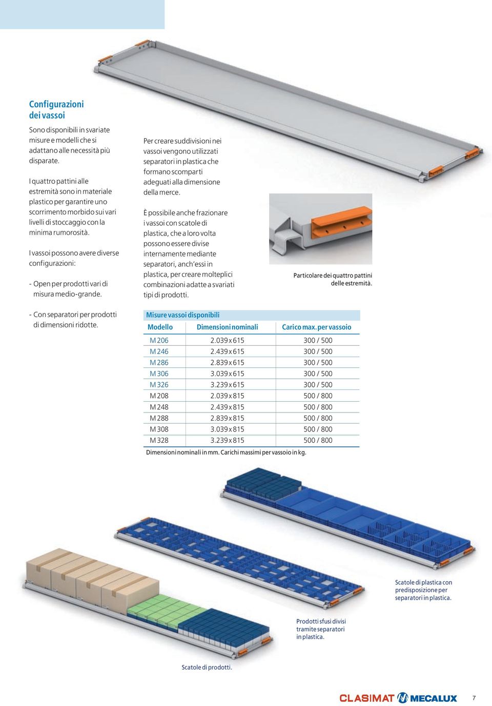 I vassoi possono avere diverse configurazioni: - Open per prodotti vari di misura medio-grande.