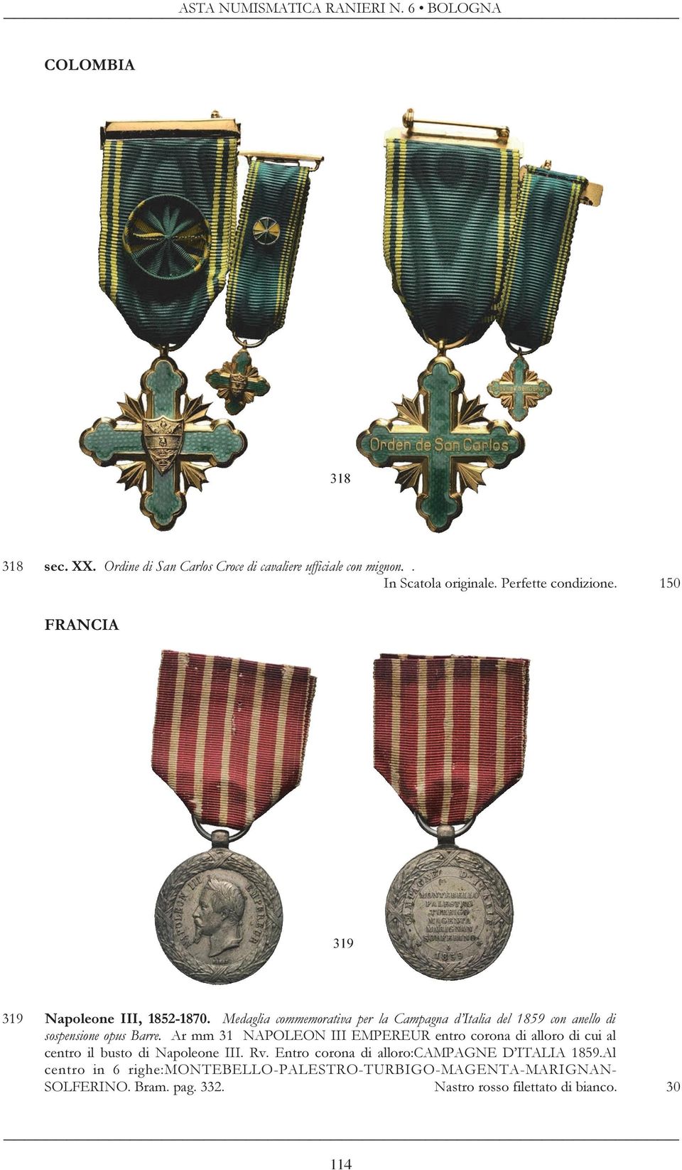 Medaglia commemorativa per la Campagna d Italia del 1859 con anello di sospensione opus Barre.