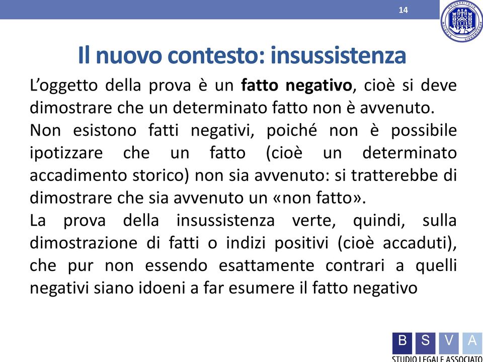 Non esistono fatti negativi, poiché non è possibile ipotizzare che un fatto (cioè un determinato accadimento storico) non sia avvenuto: si