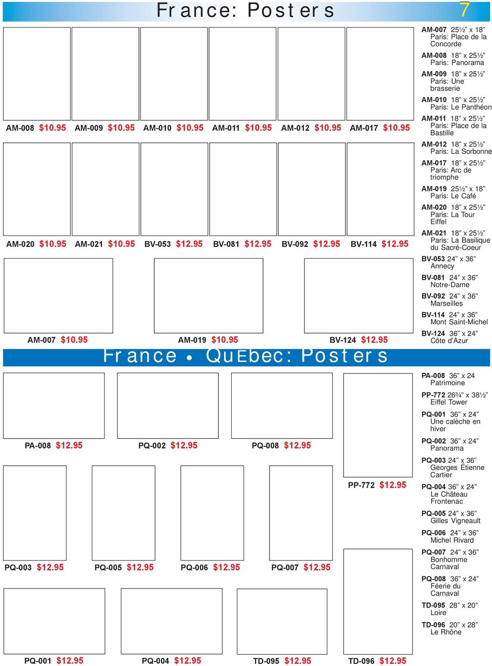 95 7 AM-007 25½ x 18 Paris: Place de la Concorde AM-008 18 x 25½ Paris: Panorama AM-009 18 x 25½ Paris: Une brasserie AM-010 18 x 25½ Paris: Le Panthéon AM-011 18 x 25½ Paris: Place de la Bastille