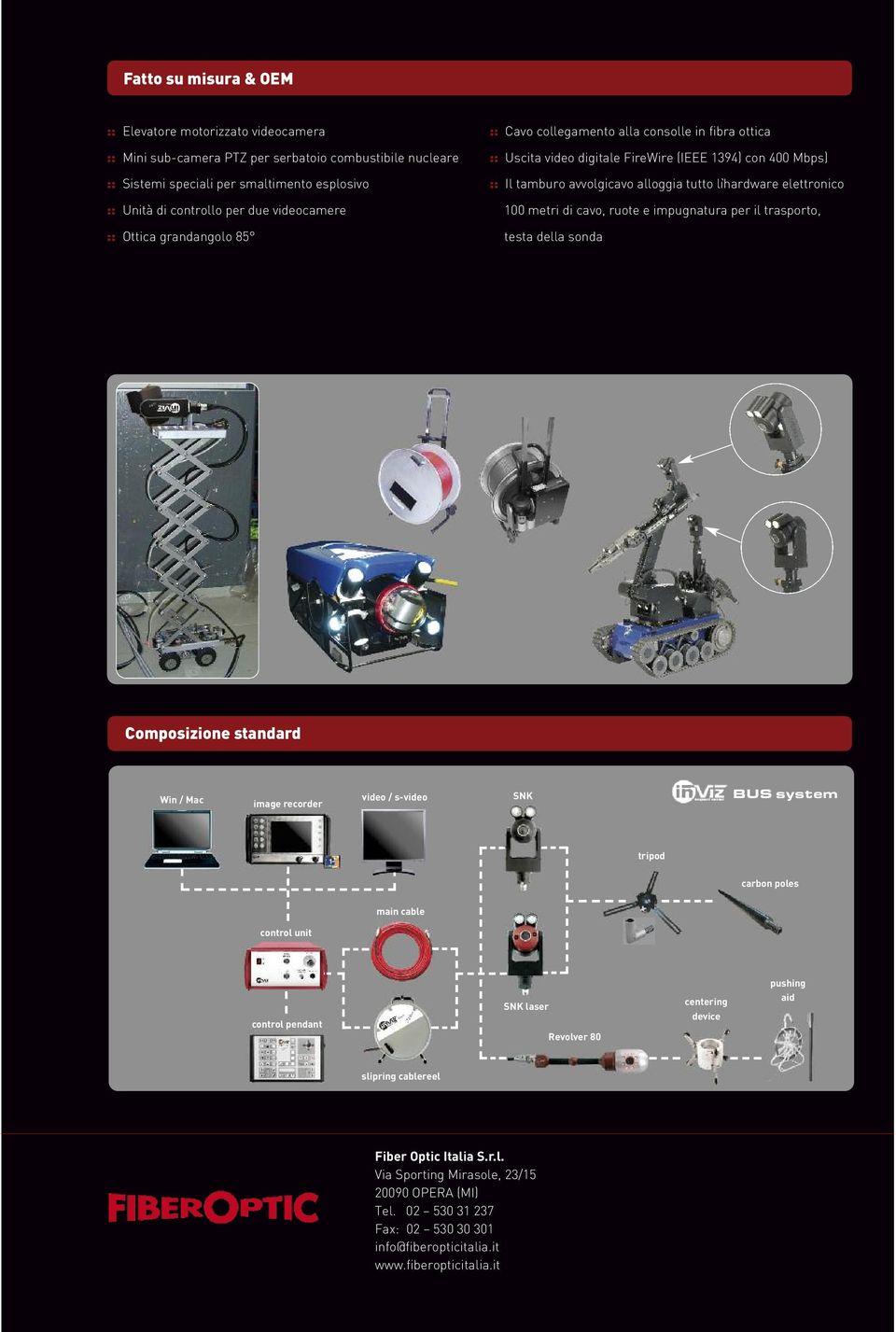 elettronico 100 metri di cavo, ruote e impugnatura per il trasporto, testa della sonda Composizione standard Win / Mac video / s-video SNK BUS system image recorder tripod carbon poles control unit