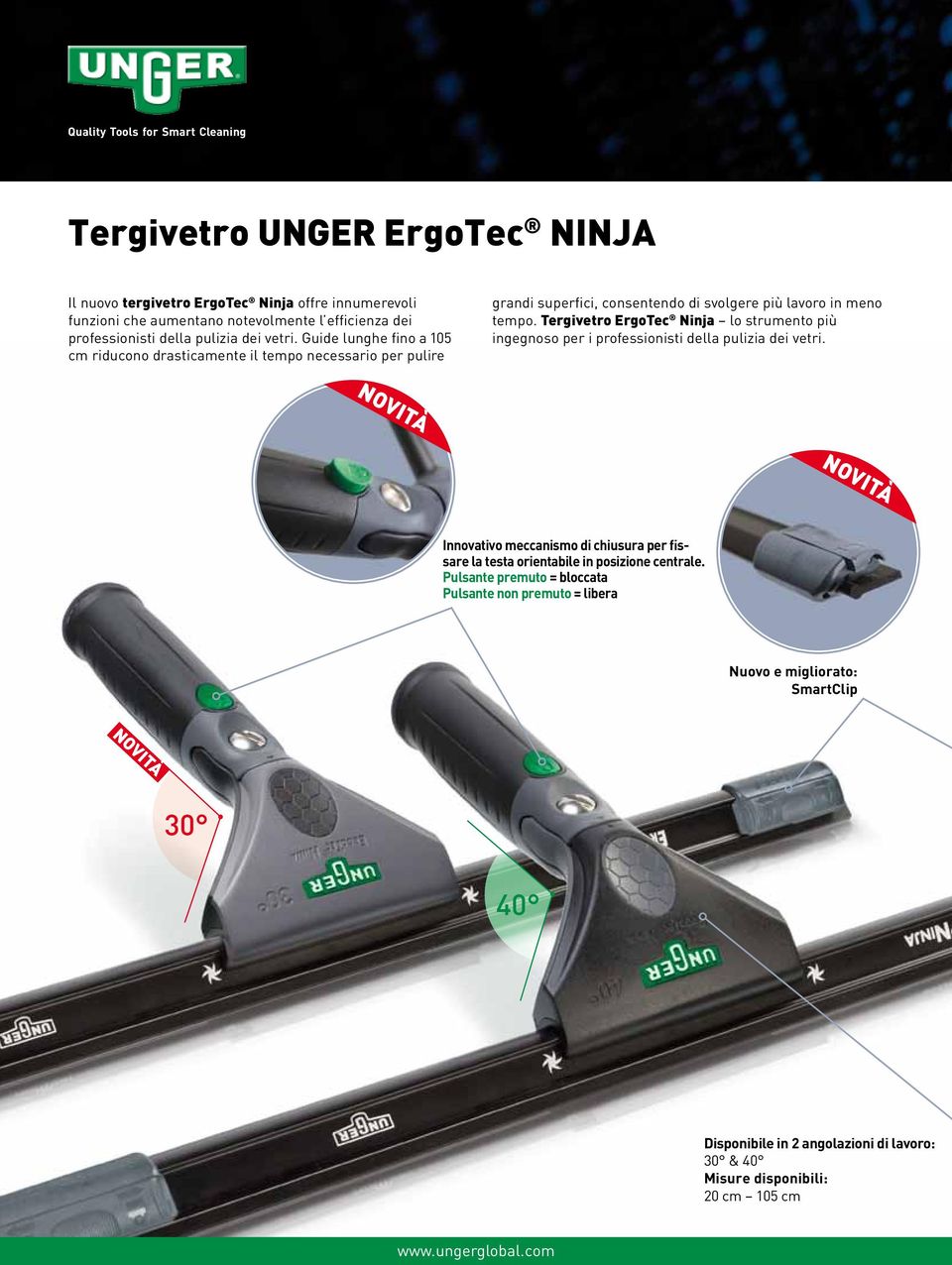 Tergivetro ErgoTec Ninja lo strumento più ingegnoso per i professionisti della pulizia dei vetri.