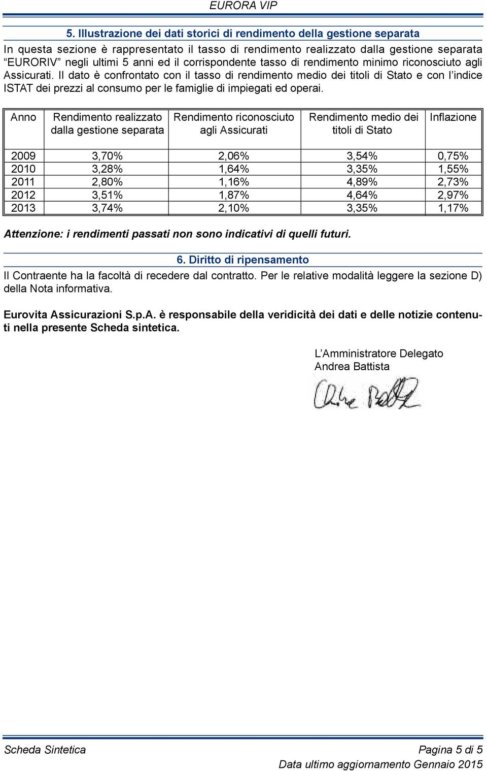 Il dato è confrontato con il tasso di rendimento medio dei titoli di Stato e con l indice ISTAT dei prezzi al consumo per le famiglie di impiegati ed operai.