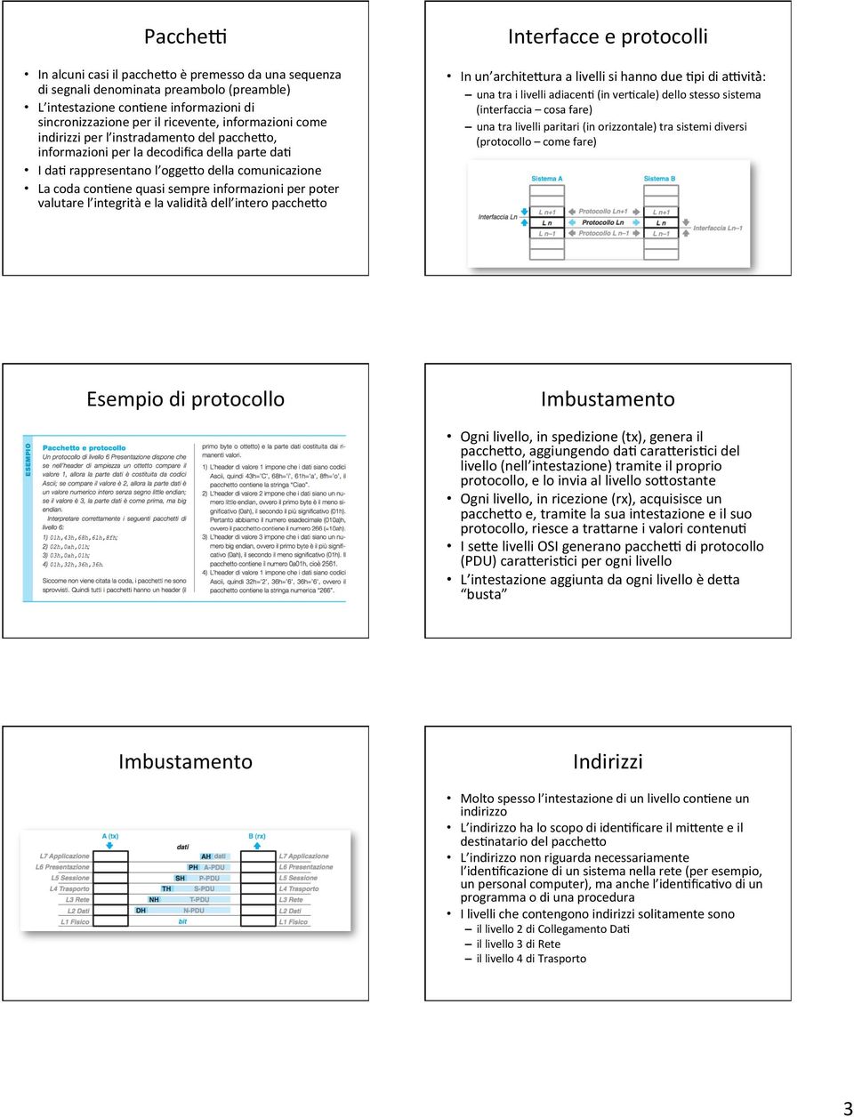 valutare l integrità e la validità dell intero paccheao Interfacce e protocolli In un architeaura a livelli si hanno due *pi di axvità : una tra i livelli adiacen* (in ver*cale) dello stesso sistema