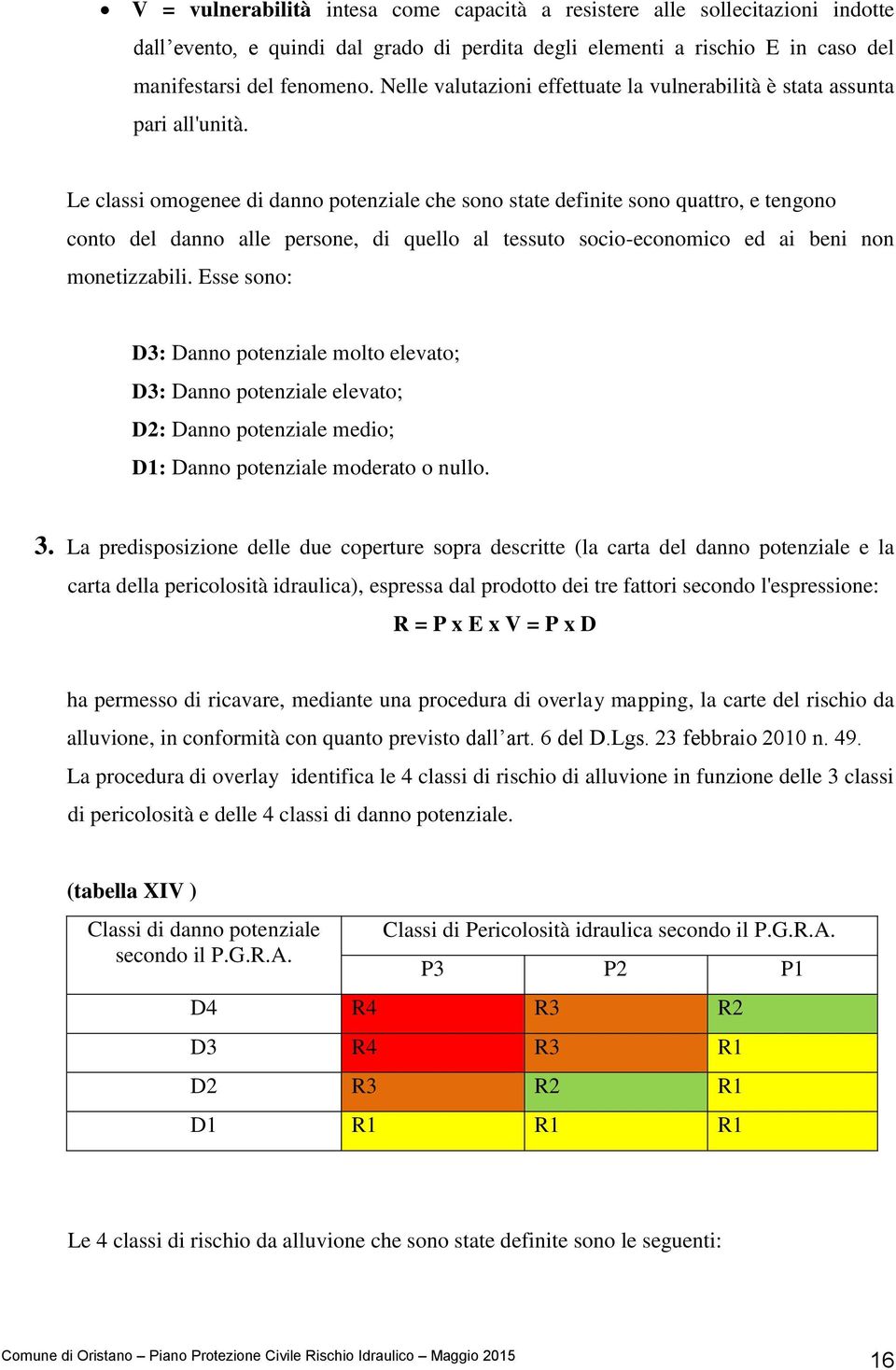 Le classi omogenee di danno potenziale che sono state definite sono quattro, e tengono conto del danno alle persone, di quello al tessuto socio-economico ed ai beni non monetizzabili.