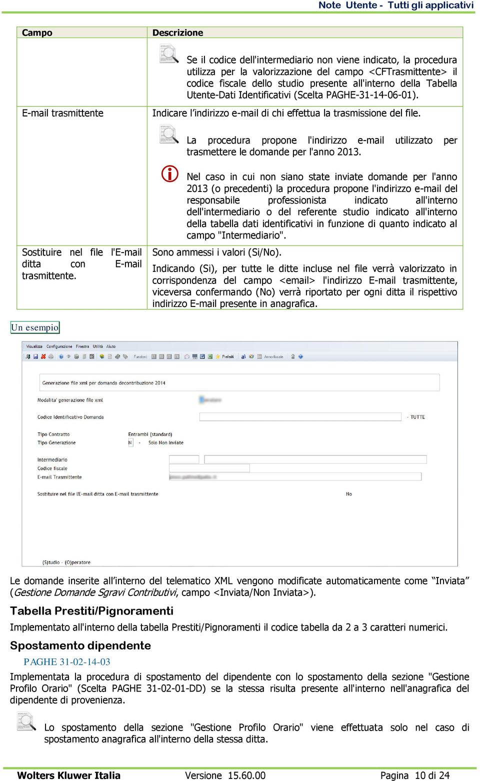 La procedura propone l'indirizzo e-mail utilizzato per trasmettere le domande per l'anno 2013.