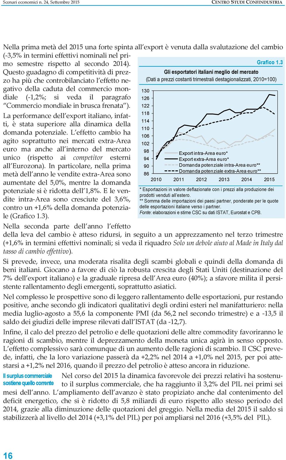 rispetto al secondo 2014). Questo guadagno di competitività di prezzo ha più che controbilanciato l effetto negativo della caduta del commercio mondiale Grafico 1.